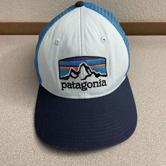 Patagonia Hat Mens Blue Cap Snapback Net Plus Embroidered Logo Mesh Trucker - Picture 1 of 8